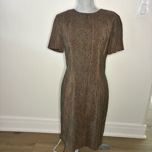Vintage Liz Claiborne silk Elegant Brown Striped Dress, 10